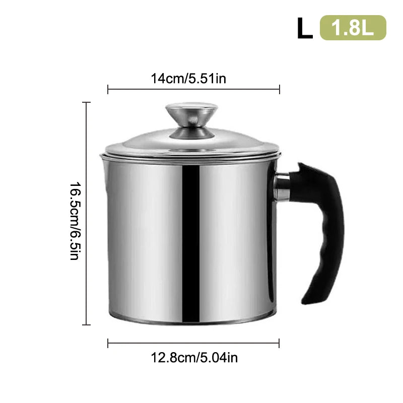 1.8L L oil strainer pot with black handle and dimensions