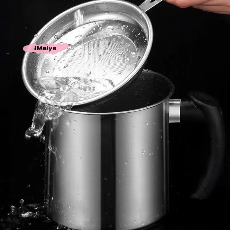Stainless steel oil pot with matching lid and filter
