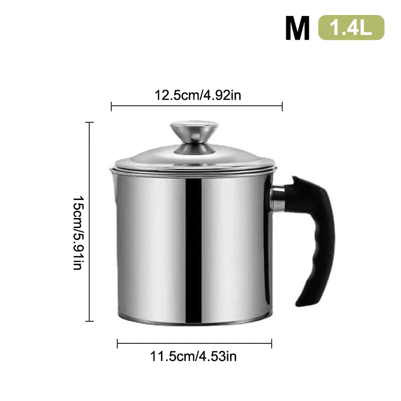 1.4L M oil strainer pot with black handle and dimensions