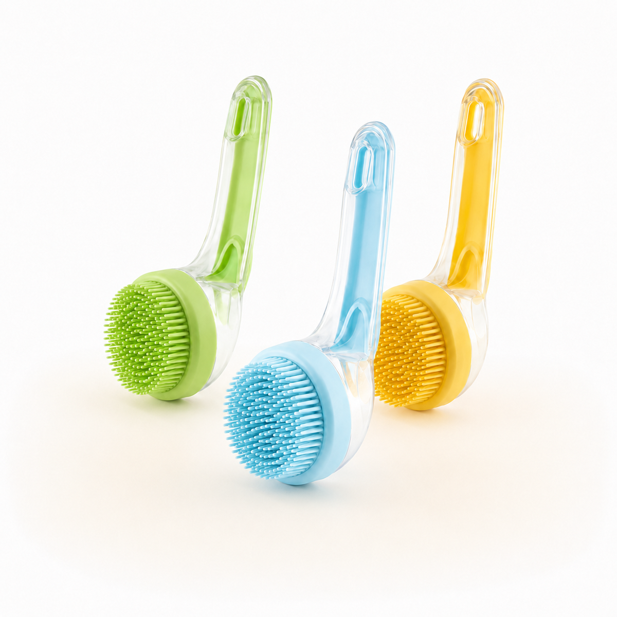 FoamyPaw bath brush in blue green and yellow