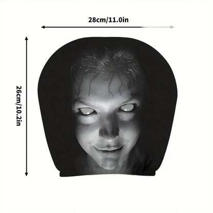 Horror face car headrest cover supplier size reference showing approximately 28 by 26 centimeters